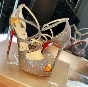 Christian Louboutin Holly Alta 120 Rose Gold Glit